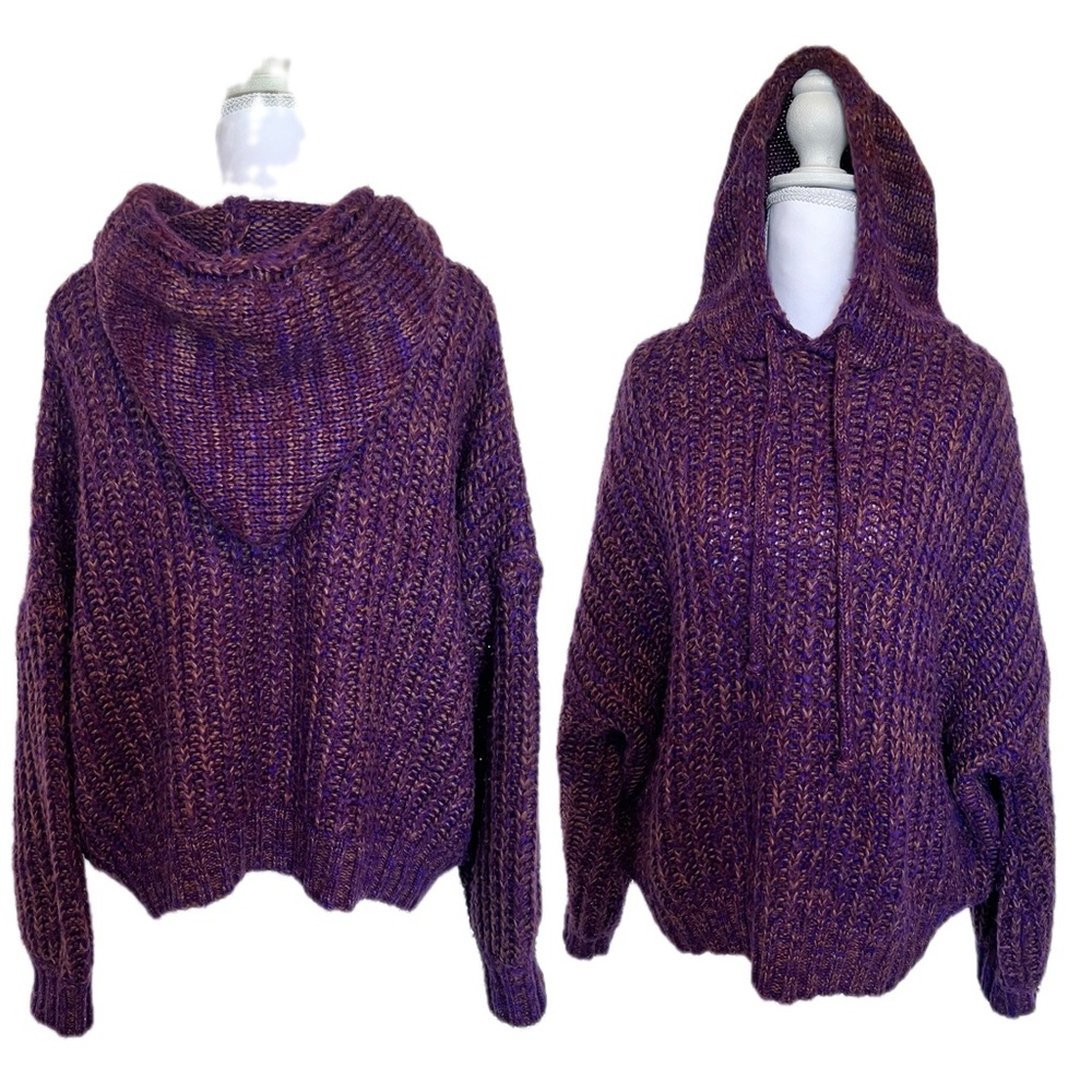 EARTHBOUND Purple Pink mixed hues Oversized Hooded Knit Sweater Sz Small